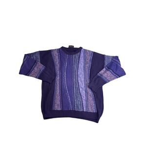 Vintage Coogi Style 3D Knit Crewneck Sweater Mens Large Blue Navy Pullover